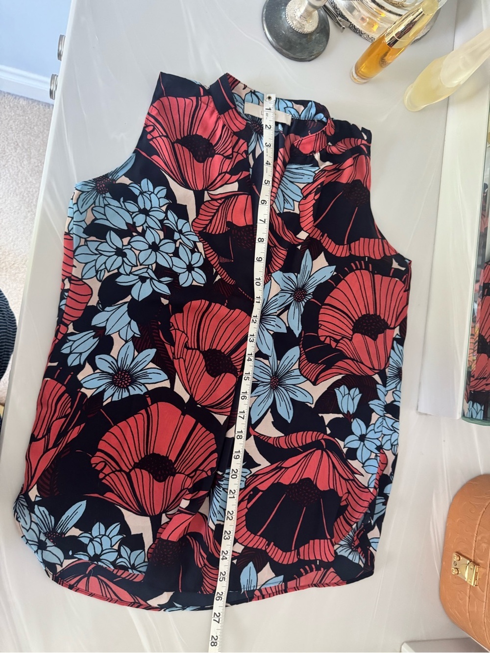 LOFT Black Floral Sleeveless Blouse with Red and Light Blue Flowers - Picture 6 of 7